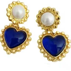 KATE SPADE NEW YORK ♠️ PEARL & BLUE HEART DROP EARRINGS